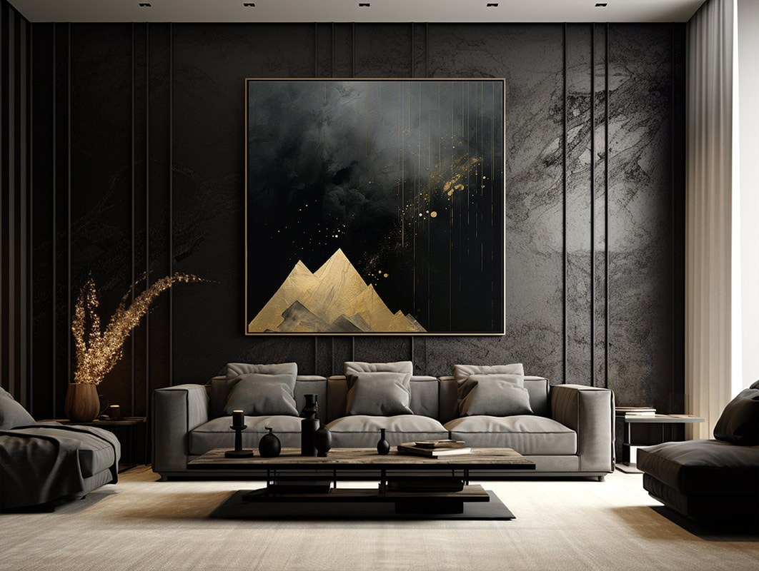 A geometric masterpiece that creates a harmonious symphony of shapes in black and gold.