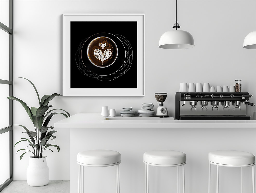 Modern coffee art collection perfect for cafes and kitchens, featuring latte art and minimalist designs.