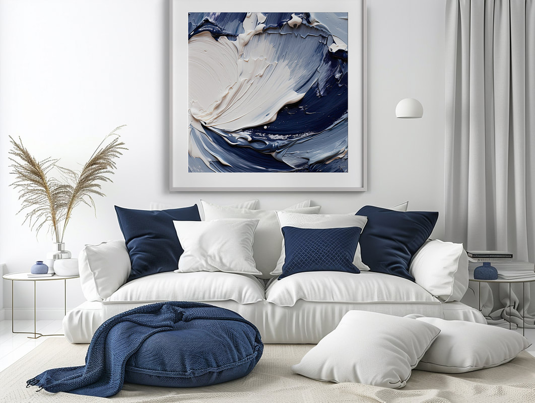 Indigo coastal art - Navy blue seascapes