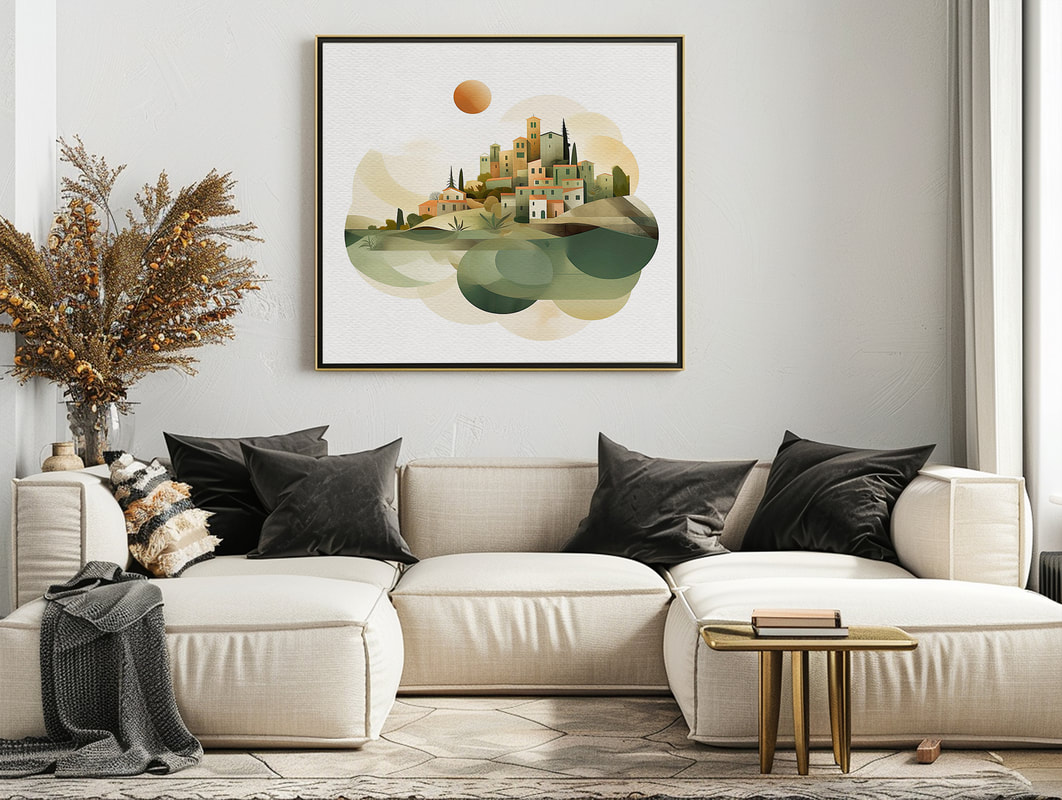 Modern Tuscan art: abstract exploration using warm sienna and olive tones.