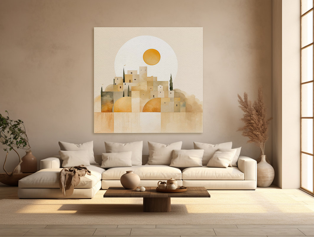 Modern abstract art in warm Tuscan shades: ochre, sienna, and burnt umber