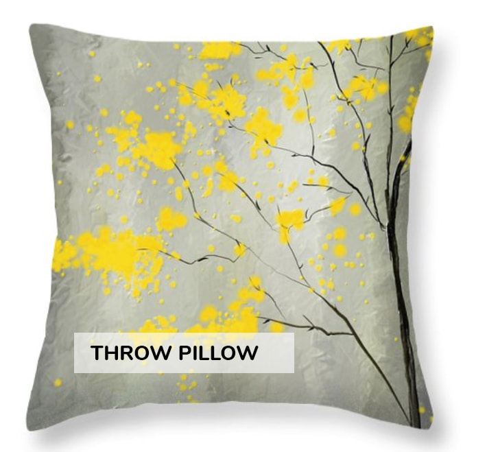 Yellow and Gray abstract Throw Pillows