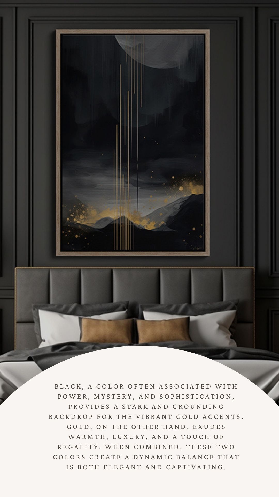 Contemporary Abstraction in Black and Gold: A bold and expressive abstract artwork featuring a harmonious blend of black and gold.