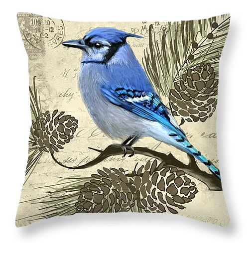 Blue Jay Bird Throw Pillows