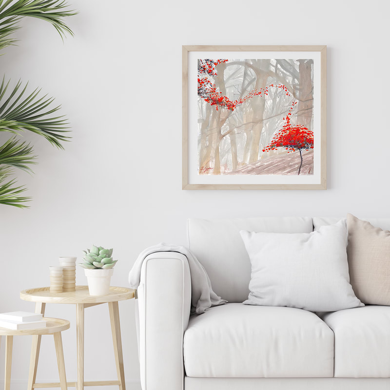 Image of a Red Maple tree in autumn in an impressionist style. The painting captures the beauty and melancholy of the autumn season, and they are sure to add sophistication to any home.