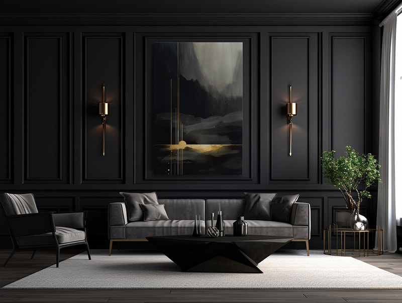 Modern Abstract Landscape in Black and Gold