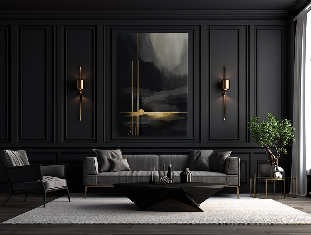 Abstract Landscape in Black and Gold: A mesmerizing fusion of abstract shapes and shimmering gold accents.