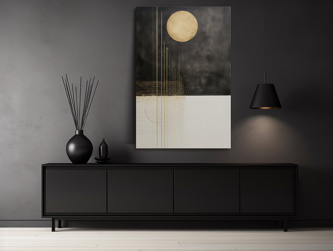 A geometric artwork that showcases the precision and elegance of geometric patterns in black and gold.