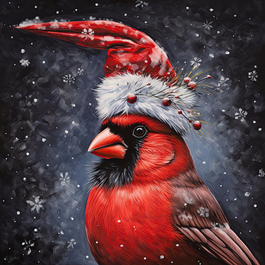 This festive collection of red cardinal portraits captures the beauty and spirit of the Christmas season. Cardinals are often seen as symbols of hope and joy, and their bright red plumage is a reminder that even in the coldest of winters, there is always warmth and light to be found. In this series, cardinals are depicted in a variety of Christmas-themed settings, from perching on Christmas wreaths and holly branches to wearing Santa hats and sipping hot chocolate. Each portrait is unique and creative, and the vibrantly red feathers of the cardinals are beautifully highlighted against the festive backdrops