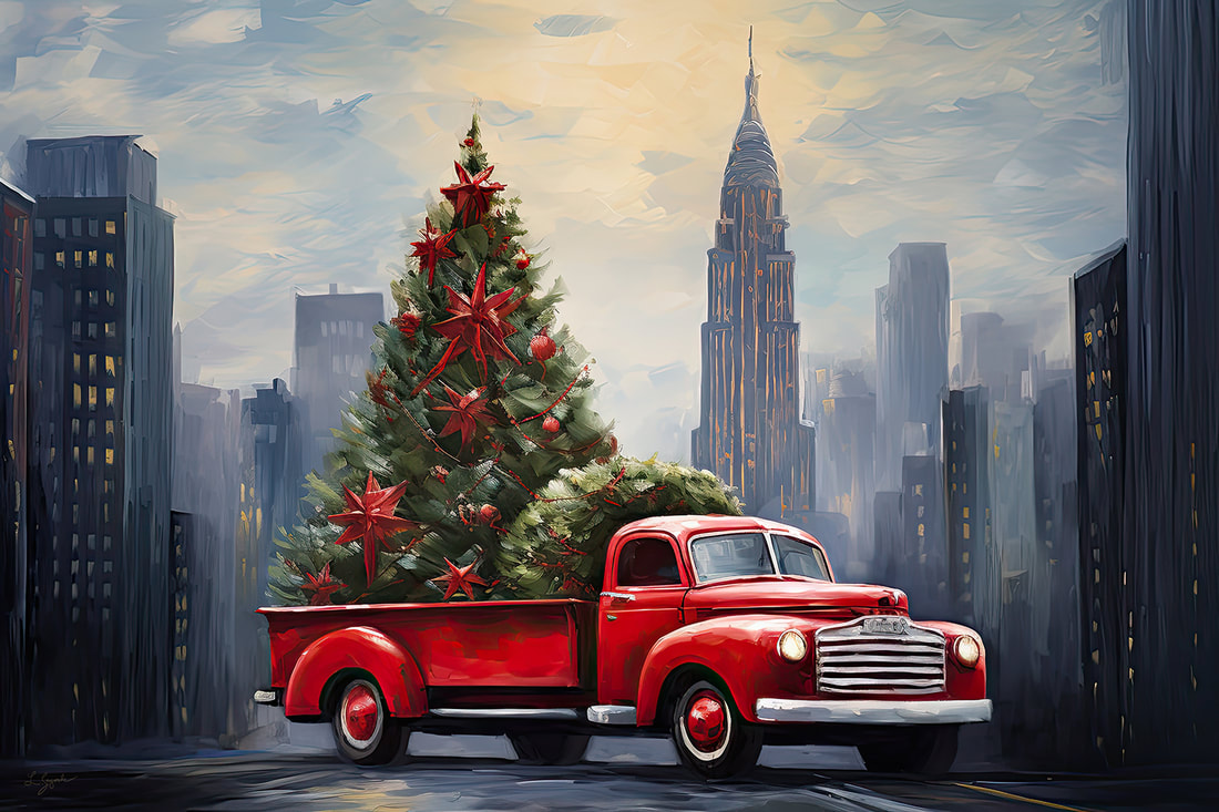 Red Christmas Truck in front of Empire State Building