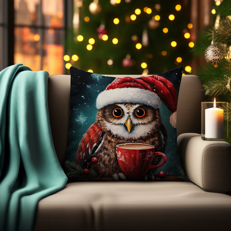 An owl enjoying a cup of hot chocolate, symbolizing the comfort and warmth of the holidays.