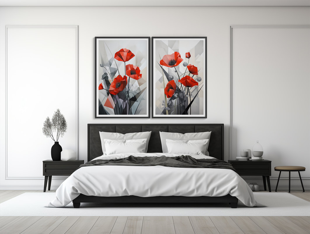 Red Poppies against Gray Background