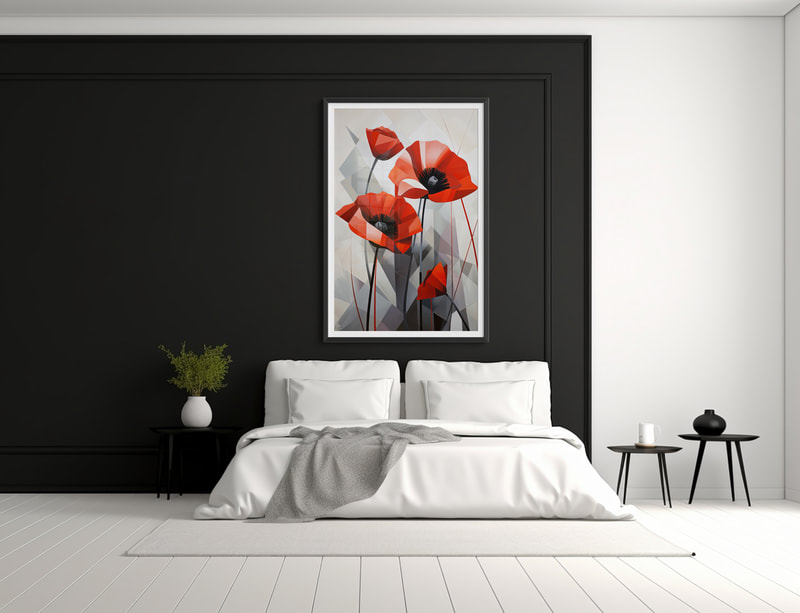Poppies on Black Background Art