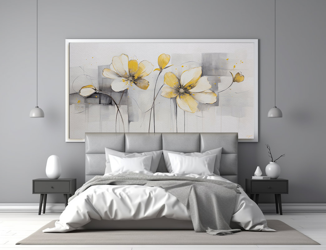 Minimalist Yellow and Gray Flowers Art